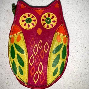 Karma artisan made leather satin lined change purse. 10/10 cond 5” x 3”